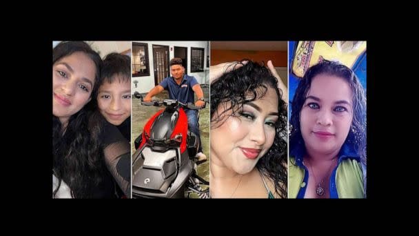 PHOTO: From left to right pictures of victim of mass shooting in Cleveland, Texas are seen in this split picture: Daniel Enrique Lazo Guzmán, Sonia Argentina Guzmán Taibot, Josué Jonatan Cáceres, Diana Velasquez Alvarado, and Obdulia Molina Rivera (Left to right courtesy of Junior Izaguirre, Jeffri Rivera, Rivera family)