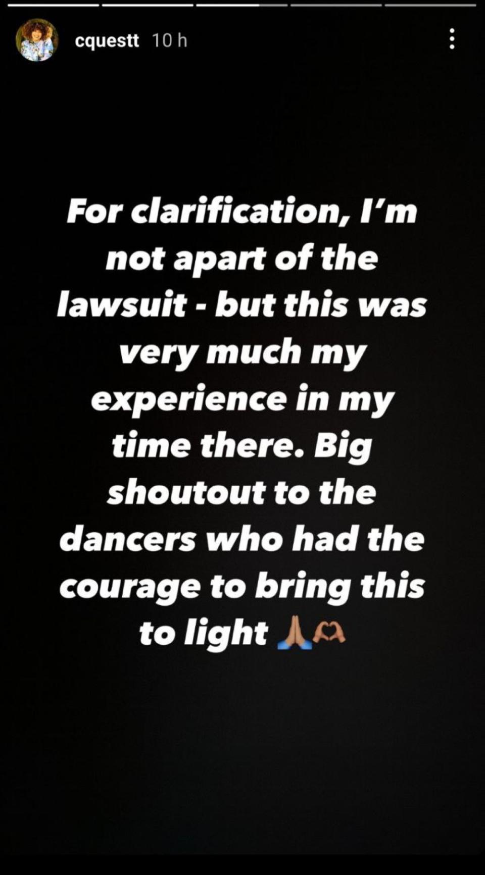 Another dancer who worked with Lizzo, Courtney Hollinquest, spoke up against the singer following the lawsuit. — Screenshot via Instagram/ Courtney Hollinquest.