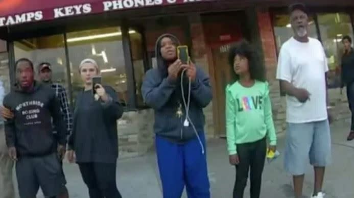 Darnella Frazier (blue pants), the teen who filmed the murder of George Floyd last May, is being hailed as a hero for posting the footage that undoubtedly contributed to achieving a guilty verdict against Derek Chauvin.