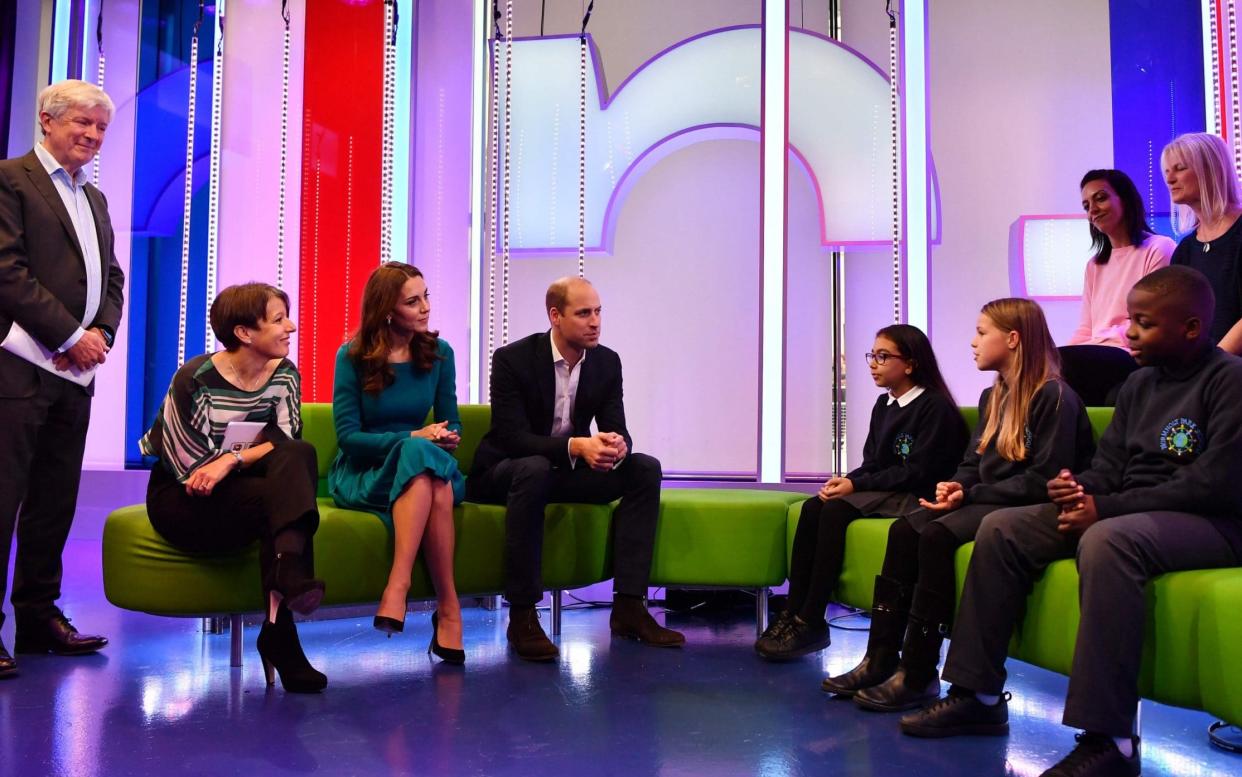 The Duke and Duchess of Cambridge meeting young people to talk about cyberbullying - AFP