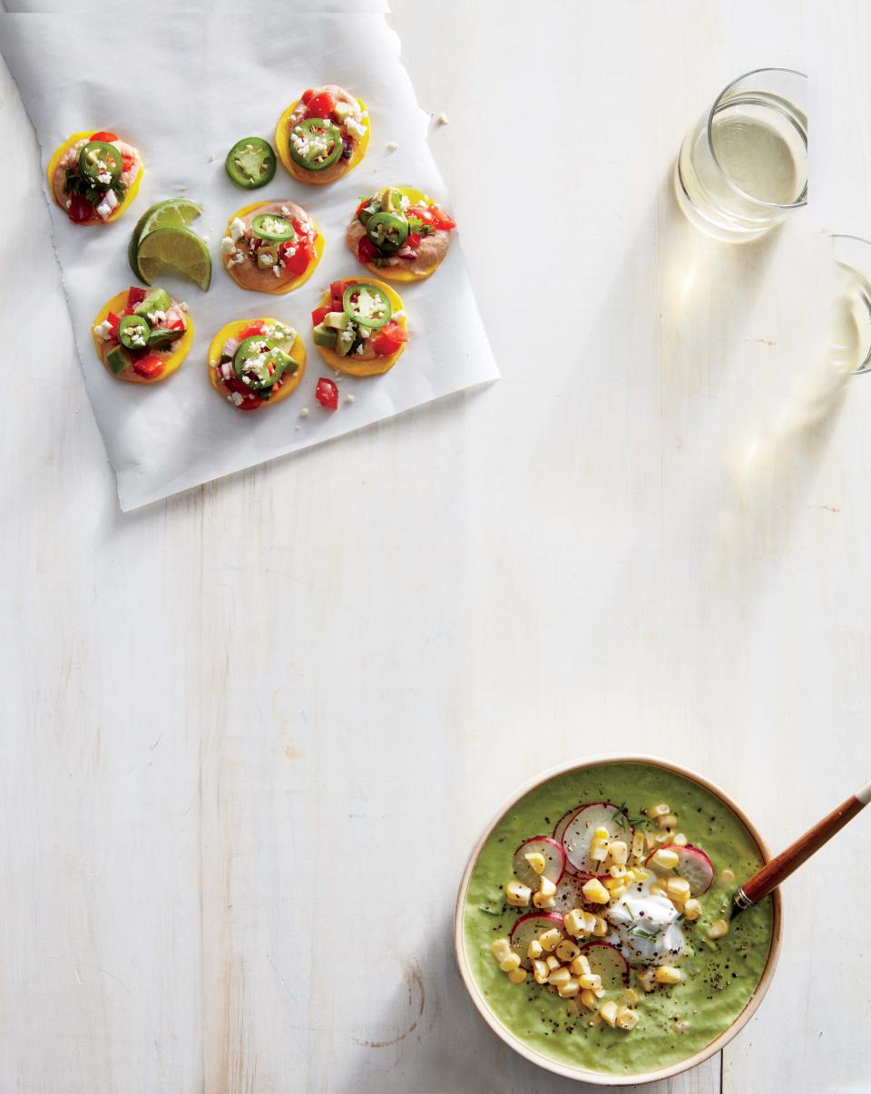 Green Gazpacho with Corn and Radish Salad