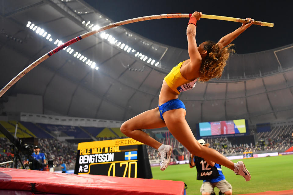 Athletics - World Athletics Championships - Doha 2019 - Women's Pole Vault Final - Khalifa International Stadium, Doha, Qatar - September 29, 2019  Sweden's Angelica Bengtsson in action REUTERS/Dylan Martinez