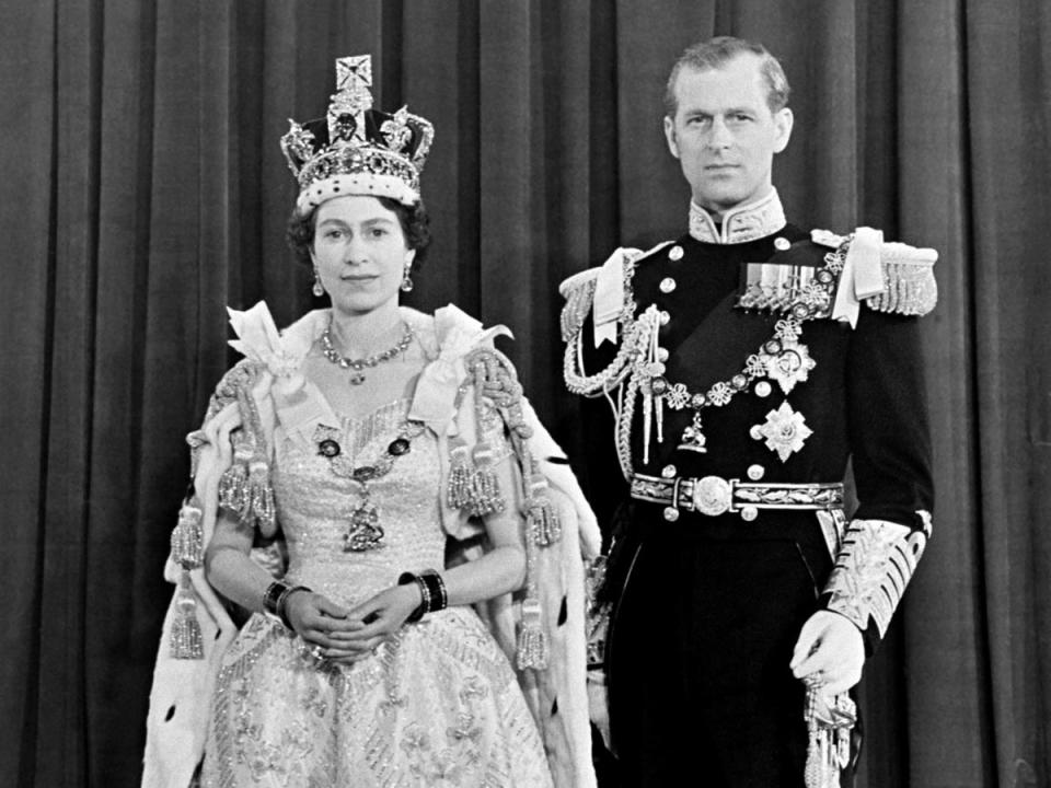 Queen Elizabeth II and Prince Philip at her coronation in 1953 (PA)