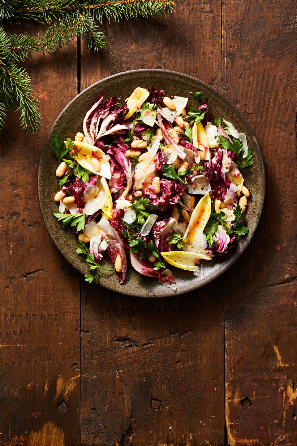 winter white bean and radicchio salad on a plate