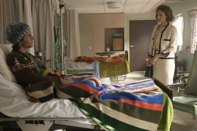 <p>Ben Mark Holzberg/SHOWTIME</p> Lucy (Allison Williams) visits with Tim (Jonathan Bailey) in the hospital in 'Fellow Travelers'