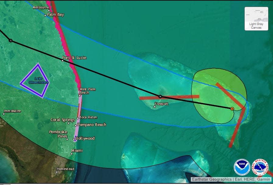 The light blue cone is the forecast track for Tropical Storm Nicole.