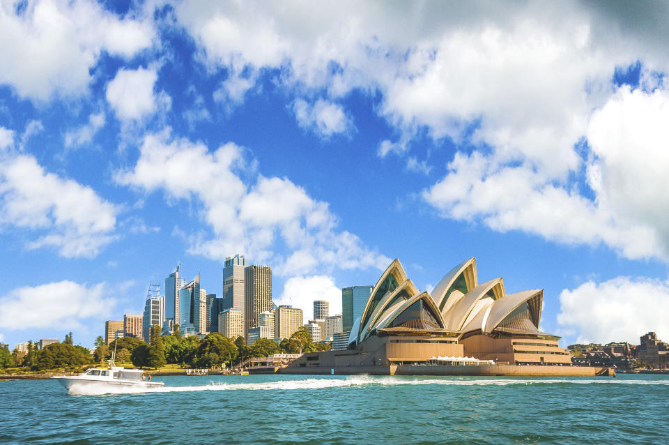 The city skyline of Sydney, Australia. Circular Quay and Opera House.