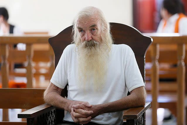 Ellis looks on as he is seen inside a court room during his trial at the Denpasar District Court in Balli. Source: EPA