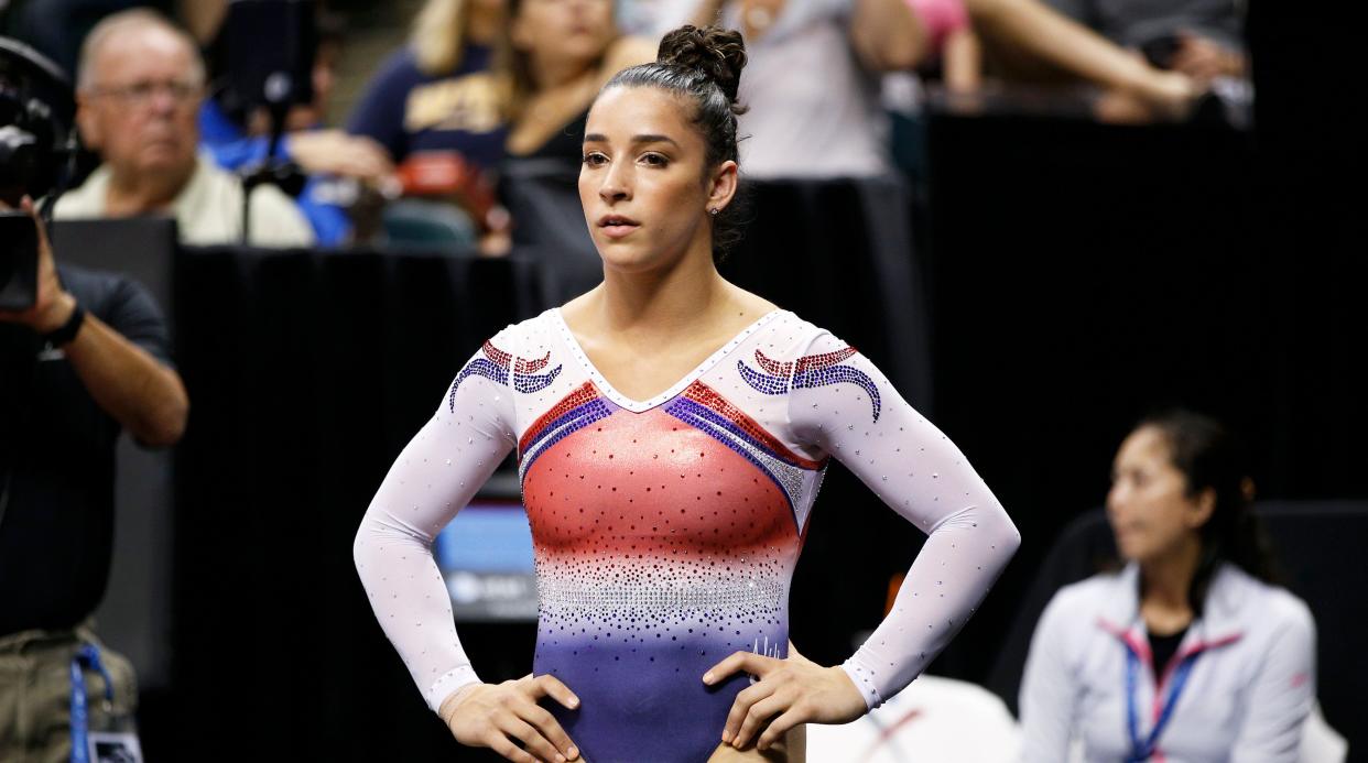 Raisman competing in the women's final of the 2015 P&amp;G Gymnastics Championships.&nbsp; (Photo: Joe Robbins via Getty Images)