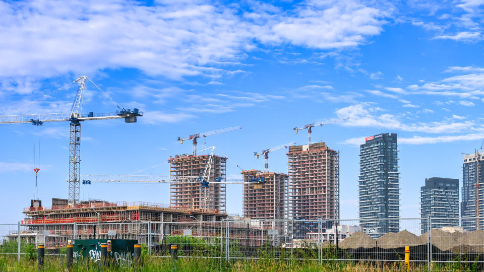 TORONTO, ONTARIO, CANADA - 12/06/2024: A group of residential buildings under construction. Housing is one of the major challenges facing the Canadian government. (Photo by Roberto Machado Noa/LightRocket via Getty Images)