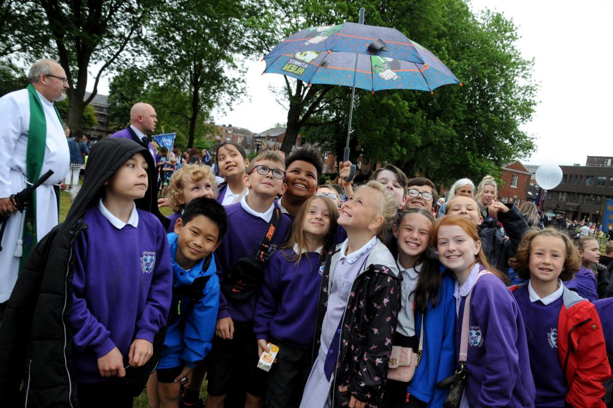 Latchford St James pupils had a brolly to save the day last year