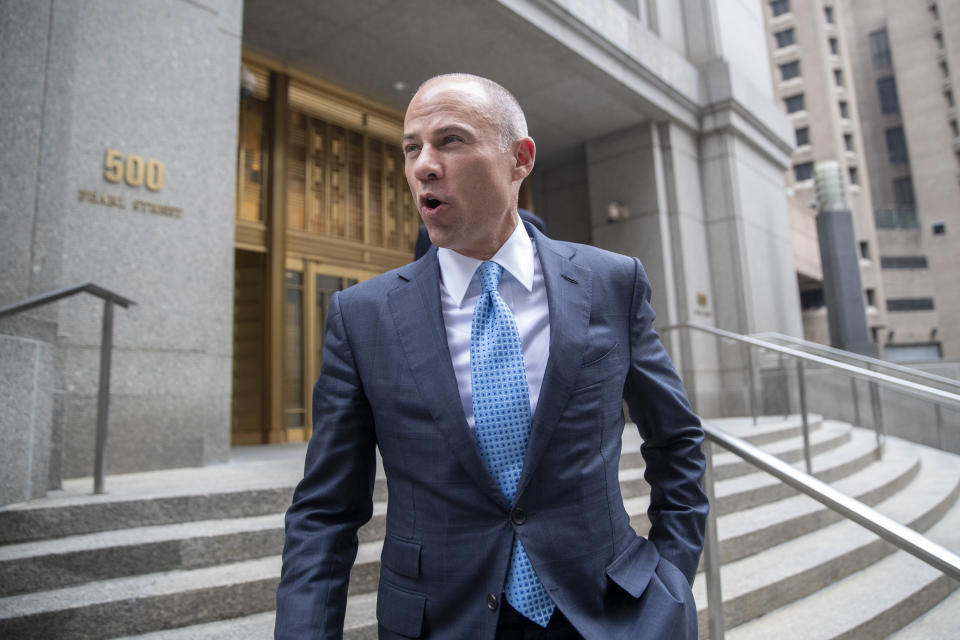 Attorney Michael Avenatti leaves Manhattan Federal court, Tuesday, Oct. 8, 2019, in New York. (AP Photo/Mary Altaffer)