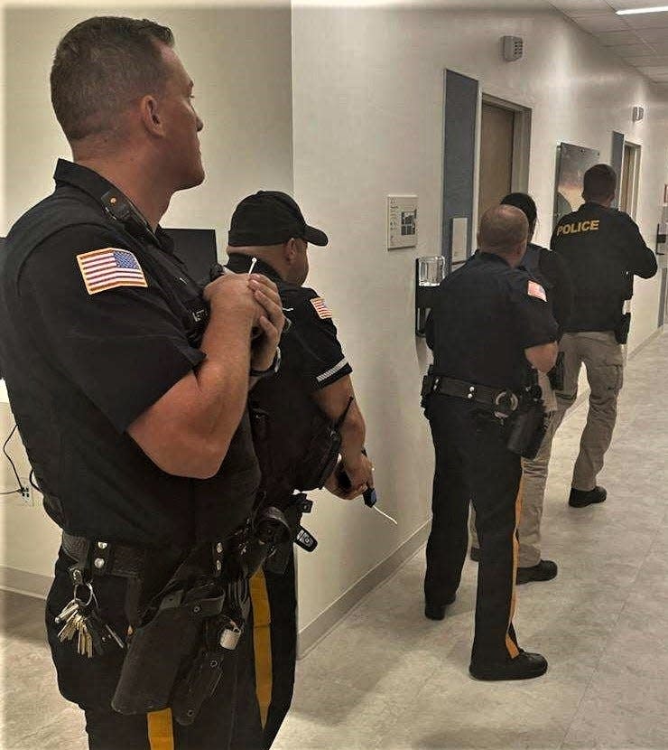 Police participate in an active-shooter drill with hospital staff at the St. Joseph's Health campus on Minnisink Road in Totowa.