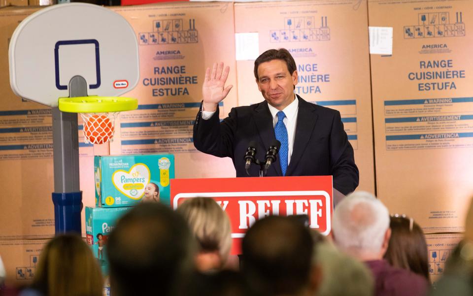 Florida Gov. Ron DeSantis visits Ocala in February 2023 to talk about tax relief for families and how the state would be ending Disney's self-taxing and self-governing status, "because there's a new sheriff in town."