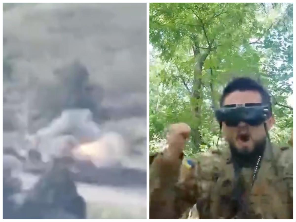 Видео показва украински войник, който празнува, след като неговият дрон от първо лице се блъсна в руски военен камион отзад