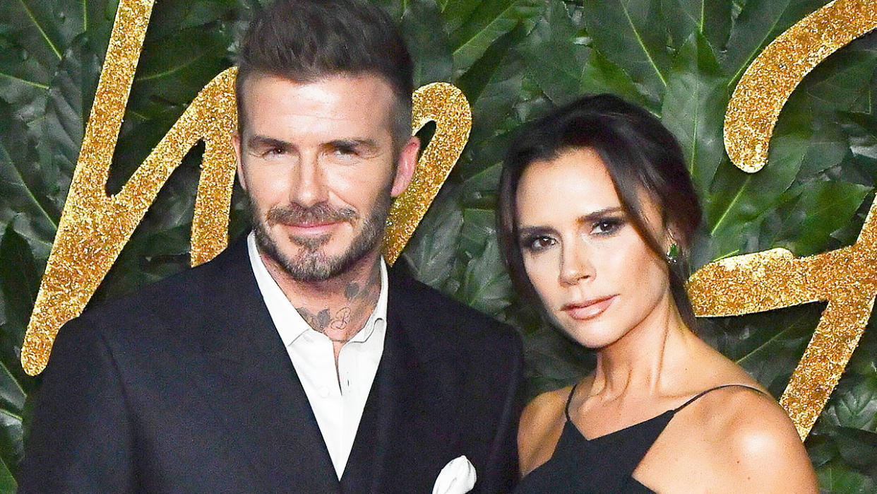 Pictured here, David Beckham and wife Victoria pose at an awards night together.