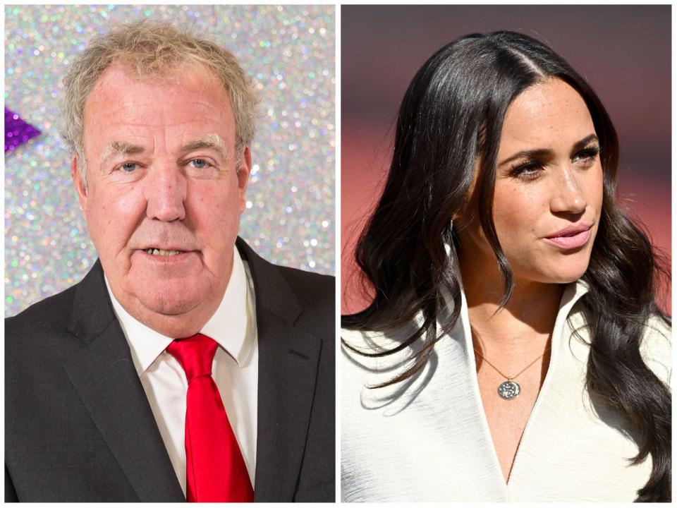 Jeremy Clarkson at the ITV Autumn Entertainment Launch in August 2022, and Meghan Markle at the Invictus Games in the Netherlands in April 2022.