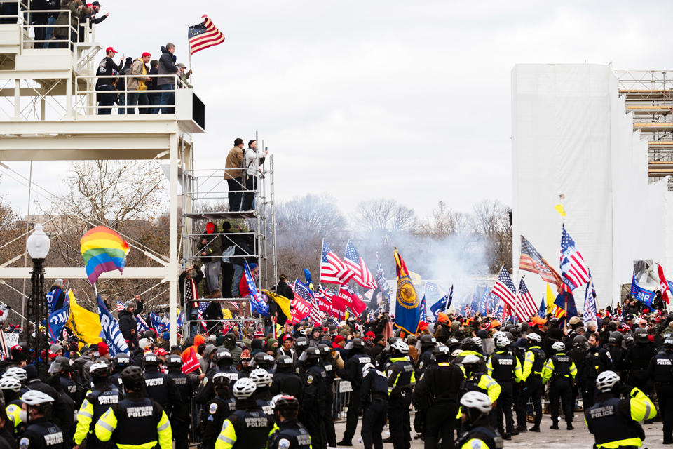 <p>Pro-Trump rioters storm the U.S. Capitol on Jan. 6, 2021, following a rally by the president perpetuating his lies about the results of the 2020 election.</p> <p>In the wake of the November 2020 election, Trump refused to acknowledge Joe Biden's win, questioning the results of several battleground states and wrongfully claiming Biden won the election because of voter fraud and errors with mail-in ballots. His anger culminated in a rally the morning the Senate was certifying the election results — under the guidance of Vice President and Senate President Mike Pence — and later, <a href="https://people.com/politics/dc-protest-photos-us-capitol-pro-trump-riots/" rel="nofollow noopener" target="_blank" data-ylk="slk:a riot in the Capitol;elm:context_link;itc:0;sec:content-canvas" class="link ">a riot in the Capitol</a>, with supporters breaking glass, injuring and even killing one Capitol police officer and desecrating spaces of the sacred building. Members of Congress took shelter in offices, fearing for their lives, and Trump's refusal to outwardly denounce the violence — and his continued spread of misinformation — <a href="https://people.com/politics/twitter-ceo-jack-dorsey-addresses-donald-trump-ban/" rel="nofollow noopener" target="_blank" data-ylk="slk:led social media platforms;elm:context_link;itc:0;sec:content-canvas" class="link ">led social media platforms</a> including Twitter, Facebook and YouTube to ban him. As of inauguration day, dozens of people have been arrested in connection with the riot, and five people are dead. </p>