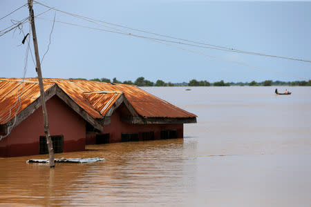 A house partially submerged in flood waters is pictured in Lokoja city, Kogi State, Nigeria September 17, 2018. REUTERS/Afolabi Sotunde