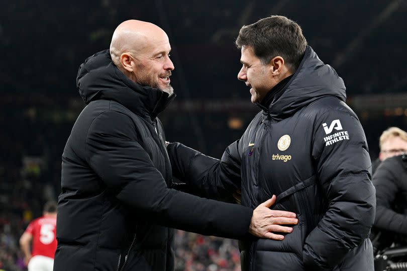 Mauricio Pochettino and Erik ten Hag shake hands at Old Trafford