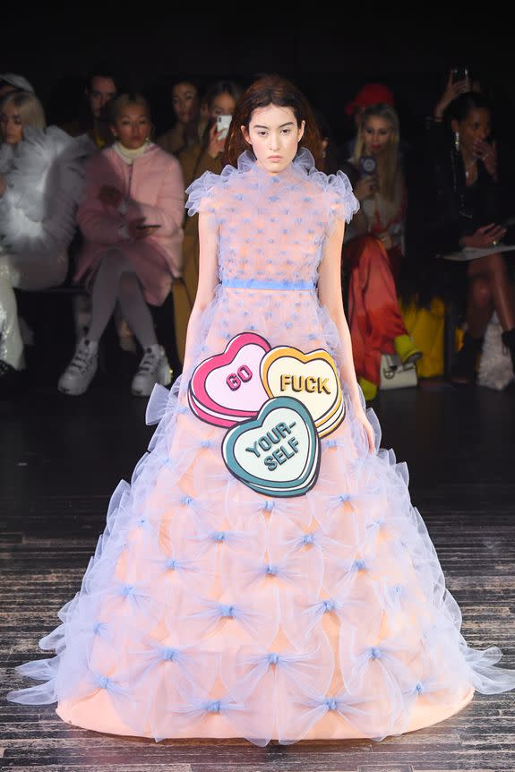 A model walks the runway during the Viktor & Rolf Spring Summer 2019 show as part of Paris Fashion Week.