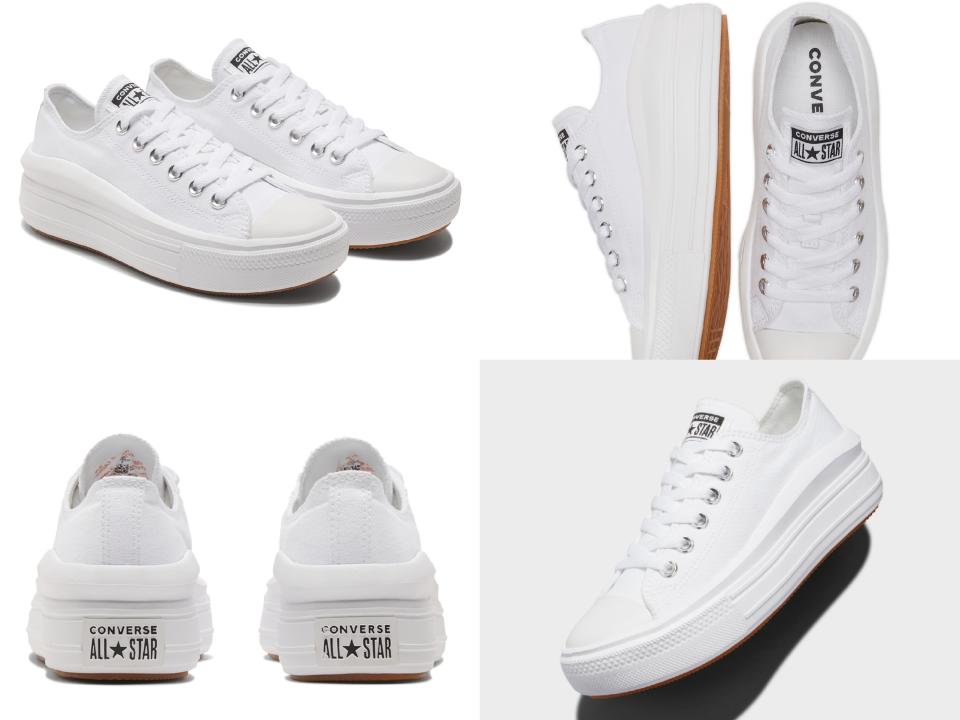 CONVERSE CTAS MOVE小白鞋，NT$2,180 厚底全白無框線設計更加討喜百搭，讓腿部線條更加修長完美