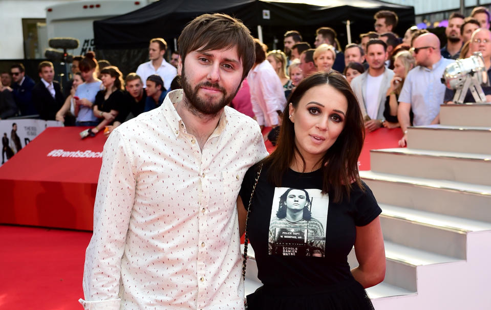 James Buckley and Clair Meek attending the world premiere of David Brent: Life On The Road at Leicester Square, London. PRESS ASSOCIATION Photo. Picture date: Wednesday 10th August, 2016. See PA Story SHOWBIZ Brent. Photo credit should read: Ian West/PA Wire.