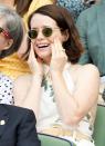 Claire Foy sits nervously in the crowd during day 10 of the Wimbledon Tennis Championships at the All England Lawn Tennis and Croquet Club on Thursday in London.