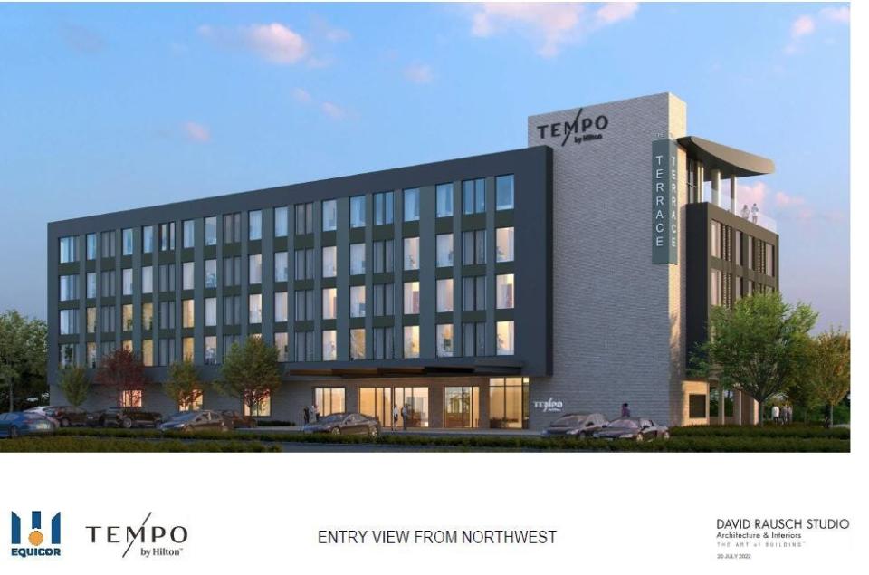 A rendering of the Tempo by Hilton hotel planned at Clay Terrace Mall in Carmel.