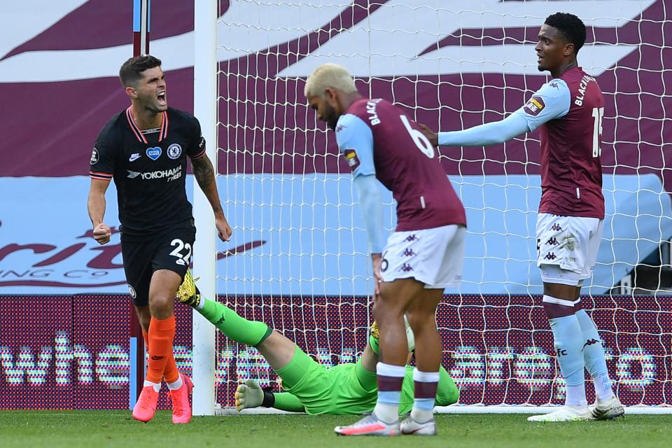 U.S. midfielder Christian Pulisic scored the equalizer for Chelsea in Sunday's 2-1 win over Aston Villa. (Justin Tallis/Getty Images)