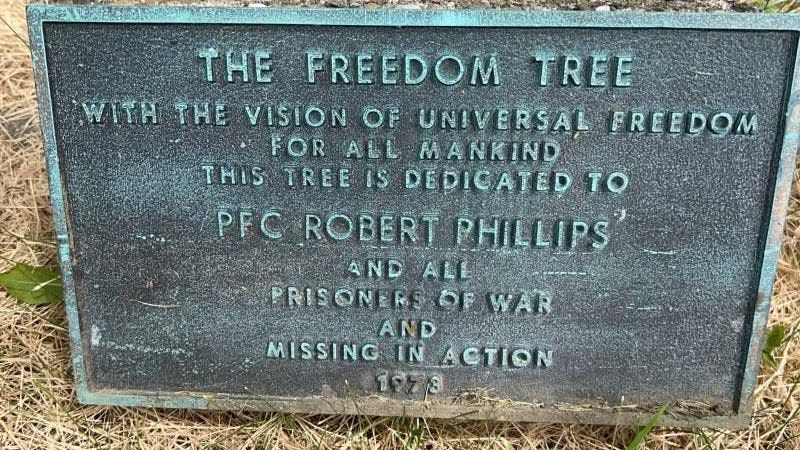 A plaque dedicated to Quincy native Robert Phillips found on an Air Force reserve base in Niagara Falls, New York.