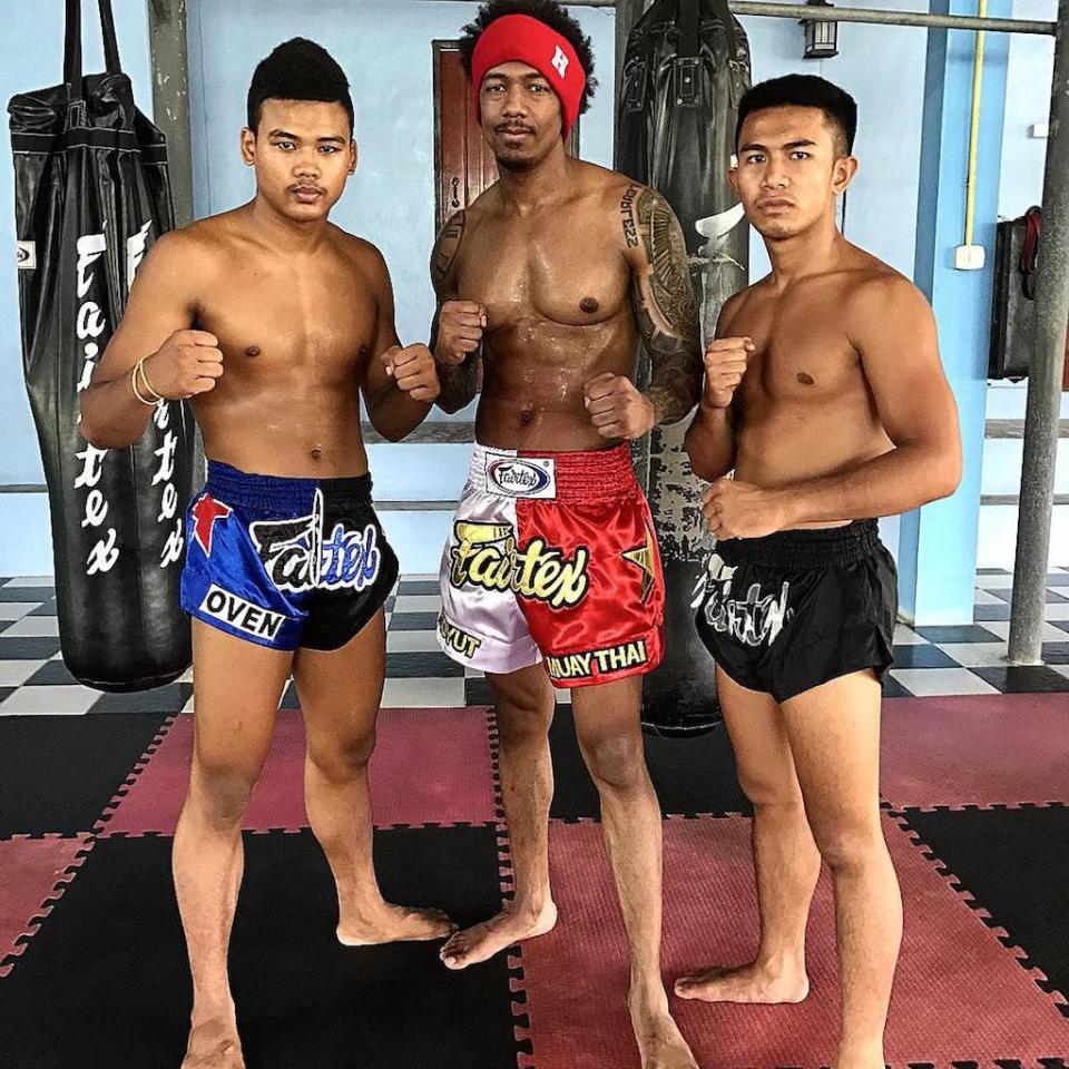 <p>Cannon appeared to be in fighting form during a trip to Thailand. “Training with some of the best Muay Thai fighters here in Thailand!” he exclaimed of the #Ncredible experience. (Photo: <a rel="nofollow noopener" href="https://www.instagram.com/p/BT3PNoPlnt_/" target="_blank" data-ylk="slk:Nick Cannon via Instagram;elm:context_link;itc:0;sec:content-canvas" class="link ">Nick Cannon via Instagram</a>) </p>