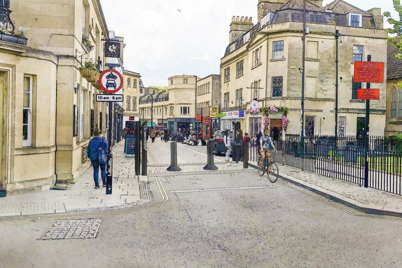 An artist's impression of the new sliding bollards on Lower Borough Walls -Credit:Bath and North East Somerset Council