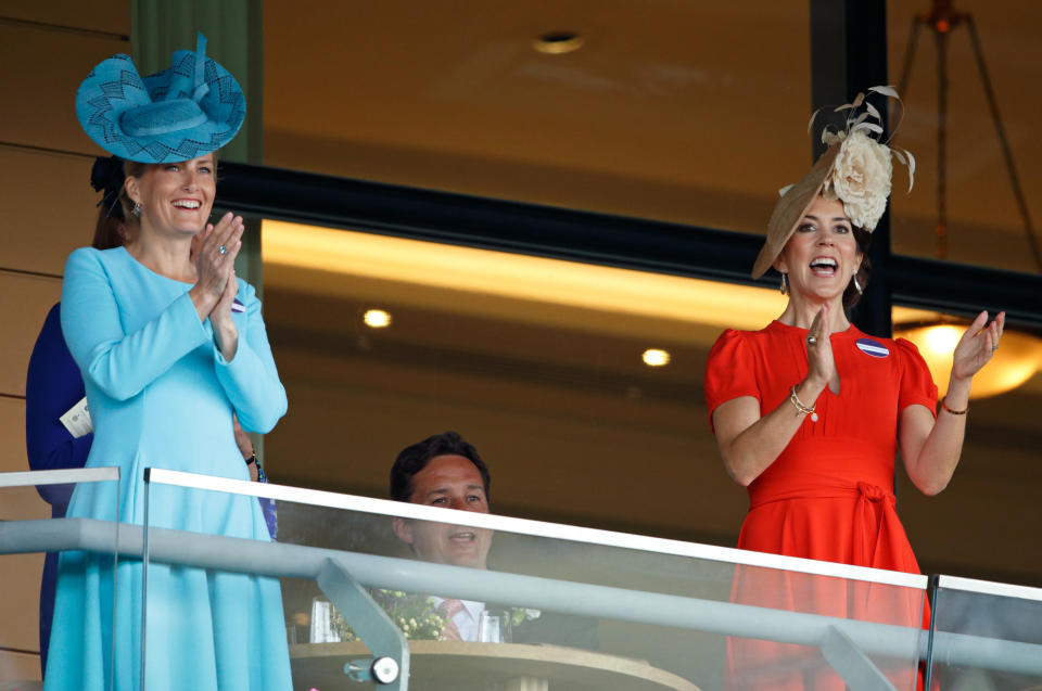 Sophie, Countess of Wessex and Crown Princess Mary of Denmark watch the racing as they attend Royal Ascot in 2016. [Photo: Getty]