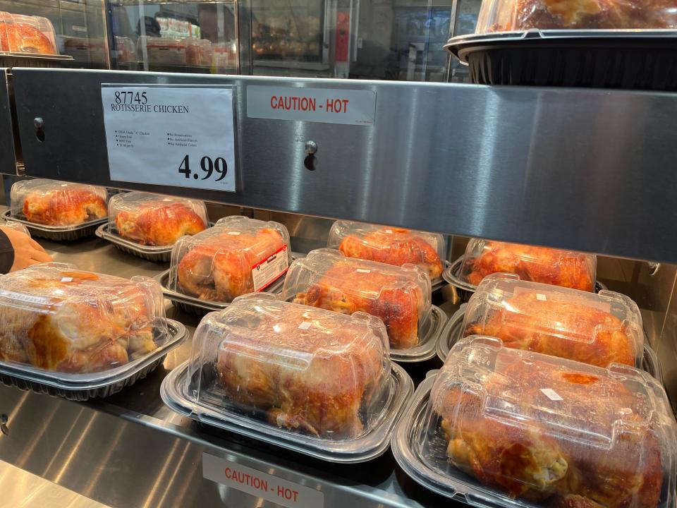 Rotisserie chickens at Costco in New York City.