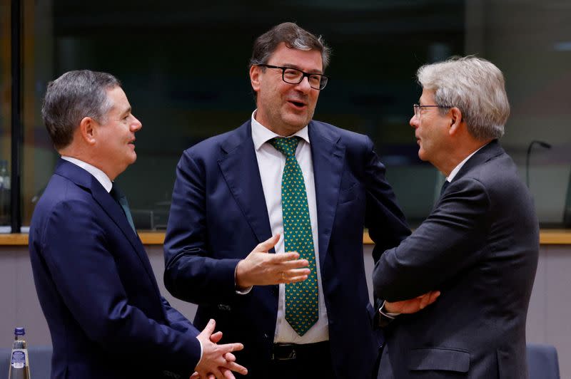 FILE PHOTO: Italy's Finance Minister Giancarlo Giorgetti at Eurozone finance ministers meeting in Brussels