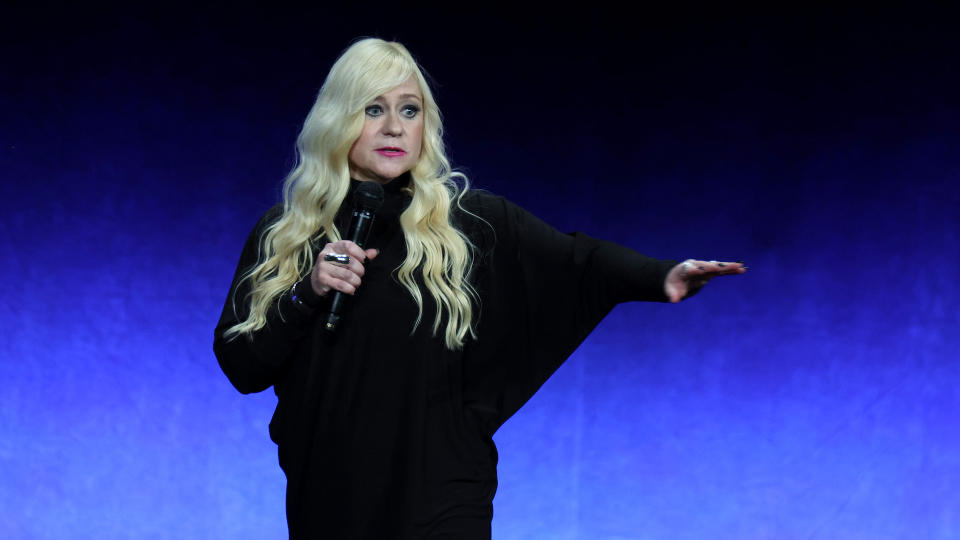 LAS VEGAS, NEVADA - APRIL 26:  Focus Features President, Domestic Theatrical Distribution, Lisa Bunnell speaks during the Universal Pictures and Focus Features presentation during CinemaCon, the official convention of the National Association of Theatre Owners, at The Colosseum at Caesars Palace on April 26, 2023 in Las Vegas, Nevada. (Photo by Gabe Ginsberg/WireImage)