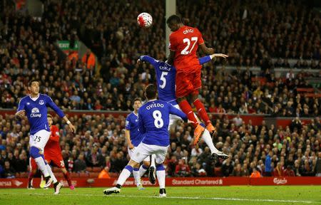 Football Soccer - Liverpool v Everton - Barclays Premier League - Anfield - 20/4/16 Divock Origi scores the first goal for Liverpool Reuters / Andrew Yates Livepic