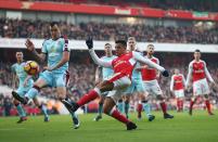 <p>Alexis Sanchez tries his luck at goal </p>