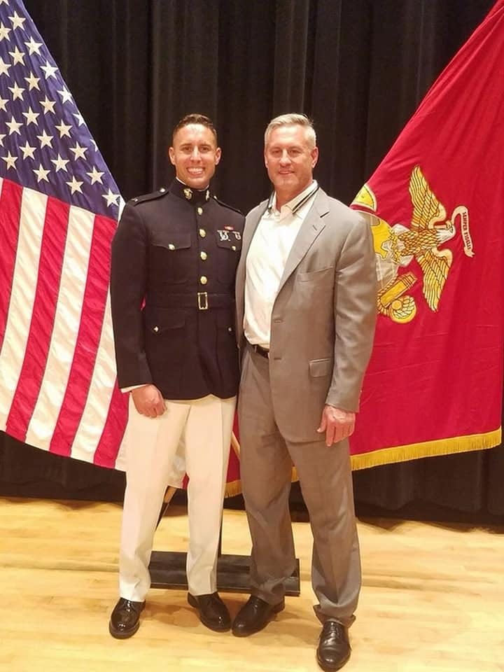 U.S. Marine Capt. John J. Sax and his father, Steve Sax. Capt. Sax is one of five Marines killed when an Osprey aircraft crashed on June 8 east of Brawley.