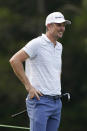 Justin Rose, of England, watches his tee shot on the 16th hole during the second round of the Wyndham Championship golf tournament at Sedgefield Country Club on Friday, Aug. 14, 2020, in Greensboro, N.C. (AP Photo/Chris Carlson)