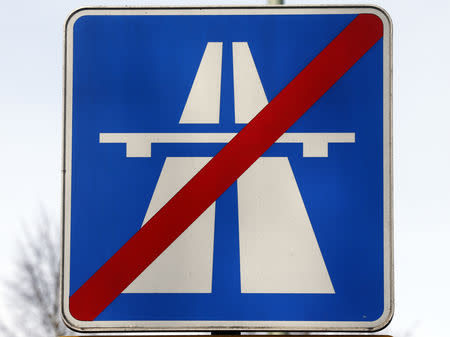 A sign showing the end of a German highway Autobahn is pictured in Munich, the capital of the southern German state of Bavaria on March 4, 2016. REUTERS/Michael Dalder/Files