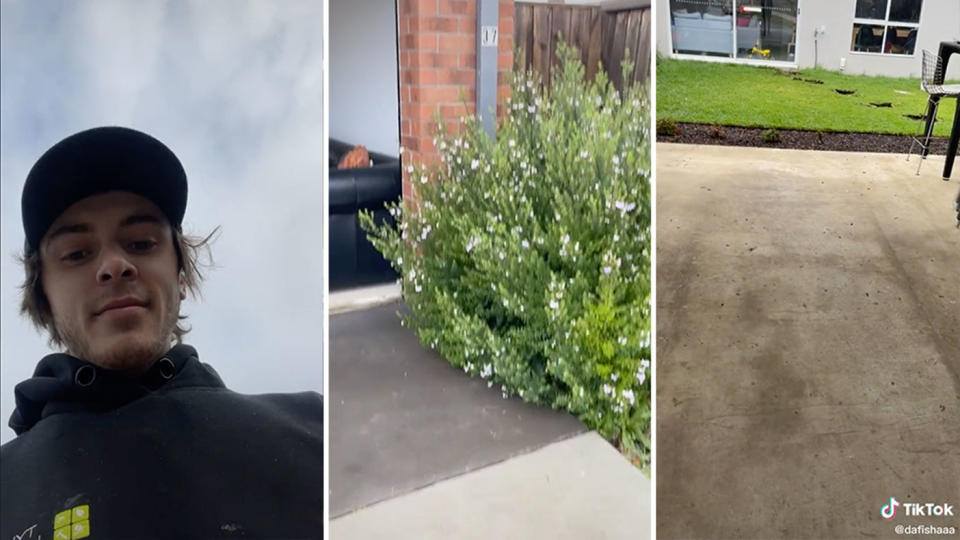 A Melbourne tradie has accidentally ripped up the pavers in he wrong yard. Source: TikTok/dafishaaa