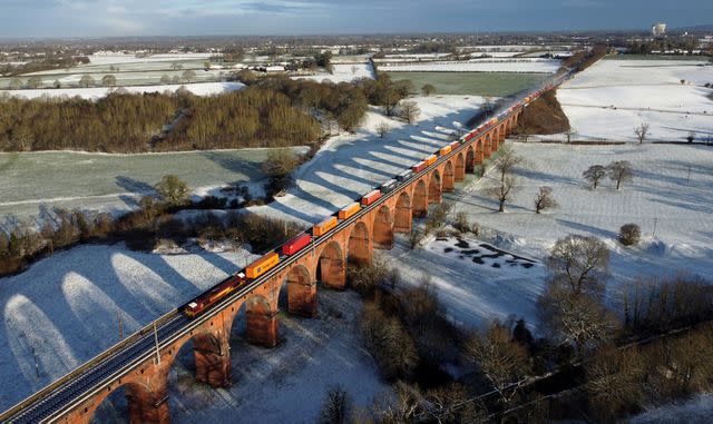 <p>Nathan Stirk/2024 Getty</p> The Twemlow Viaduct, referred to as "Harry's Wall," in Holmes Chapel, United Kingdom.