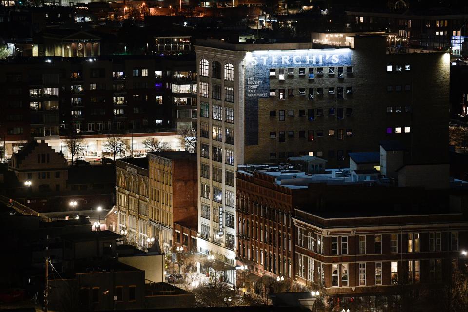 A view of the 100 Block of Gay Street as seen from The Radius Rooftop Lounge atop Embassy Suites in downtown Knoxville, Tenn. on Friday, March 11, 2022.