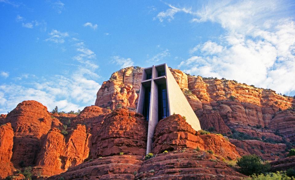 Frank Lloyd Wright's iconic Chapel of the Holy Cross, located in Sedona, Arizona.