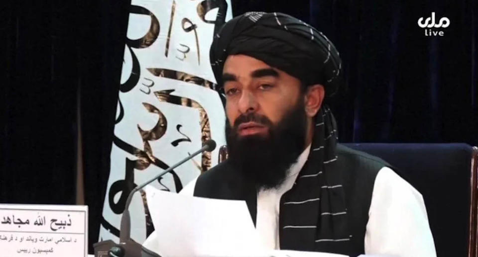 The Taliban's spokesman announced new government appointments in a press conference in early September. Source: Reuters