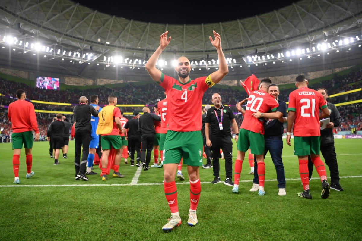 Sofyan Amrabat celebrates Morocco’s triumph in Doha (Getty Images)