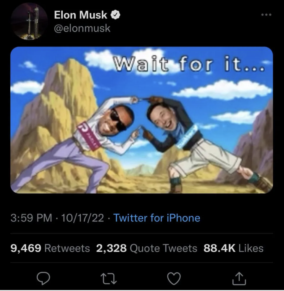 Elon Musk tweets his support for Kanye West after the rapper made antisemitic remarks. He later deleted it (Twitter)