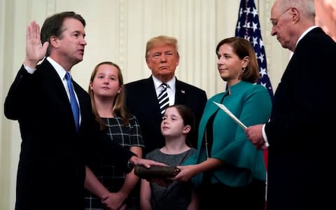 U.S. Supreme Court Associate Justice Brett Kavanaugh is sworn in after much controversy - Credit: JONATHAN ERNST/Reuters